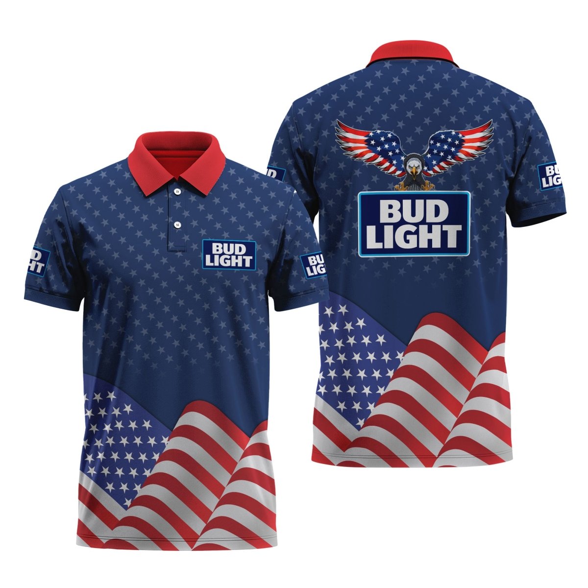 Bud Light American Flag Eagle Golf Polo Shirt, Bud Light Us Flag 3d All Over Print Polo Shirt, Bud Light Beer 3d Men's Short Sleeve Polo Shirts