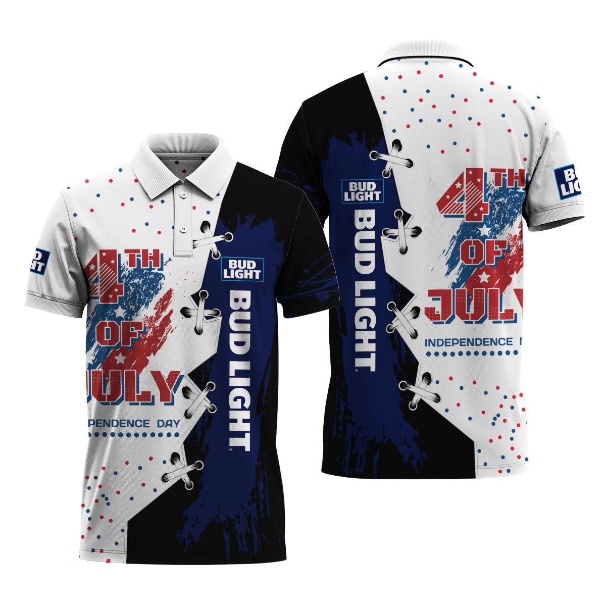 Bud Light The 4th Of July 3d Printed Polo Shirt, Independence Day Bud Light Men's Polo Shirt, Patriotic Bud Light Beer Short Sleeve Polo Shirt