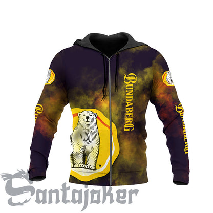 Bundaberg Yellow Smoke All Over Printed Hoodie, Bundaberg Brewed Drinks Pullover Hooded Sweatshirts, Bundaberg Logo 3D Prints Unisex Zip Hoodies