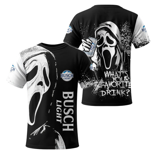 Busch Light Ghostface Scream 3D T-shirt, Busch Light Beer 3D Shirt