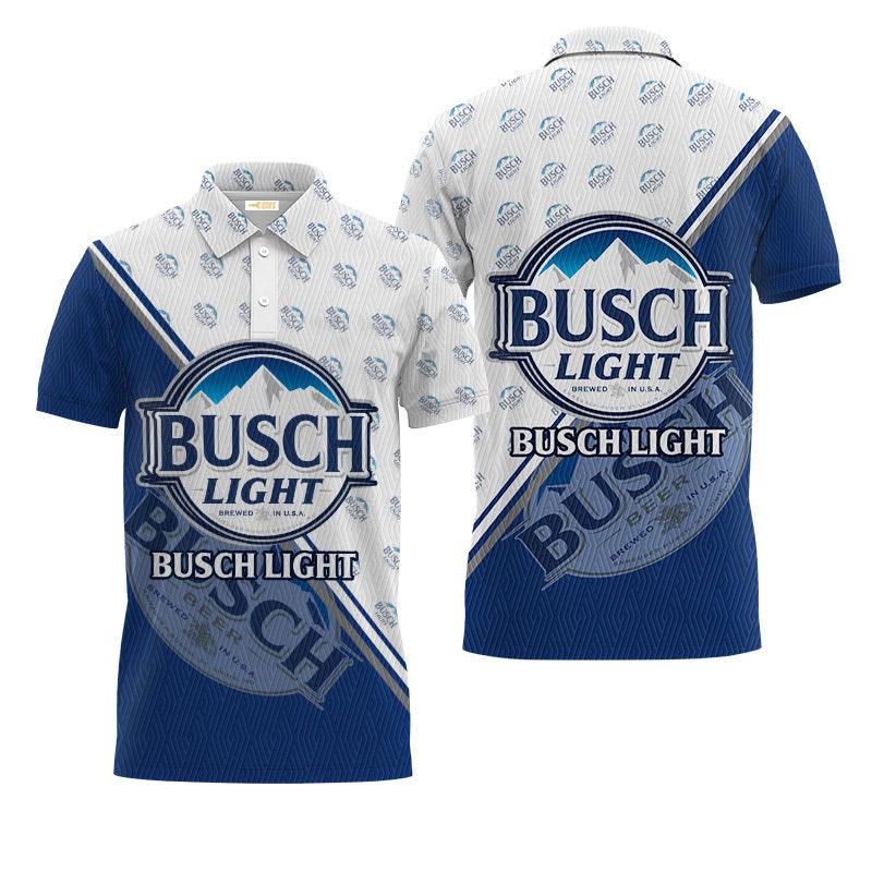 Basic Busch Light White And Blue Golf Polo Shirts, Busch Light Logo All Over Printed Polo Shirts, Busch Light Beer Lover Men's Polo Shirts