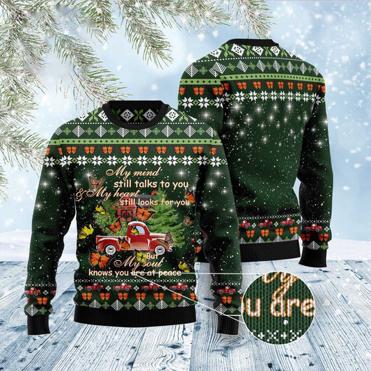 Butterfly Christmas Season Xmas Red Truck Ugly Sweater, My Mind Still Talk To You Ugly Sweater, Butterfly Red Truck Xmas Knitted Ugly Sweater