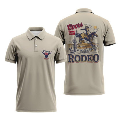 Coors Banquet Rodeo Cowboy Vintage Polo Shirt, Coors Banquet Beer Logo Print Golf Polo Shirt, Coors Banquet Rodeo Men's Short Sleeve Polo Shirt