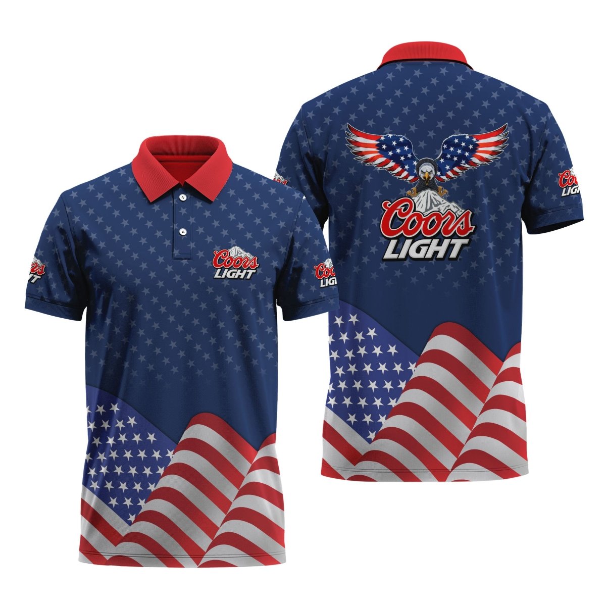 Coors Light American Eagle Polo Shirt, Coors Light Logo Us Flag 3d All Over Print Polo Shirt, Coors Light Beer 3d Men's Short Sleeve Polo Shirts