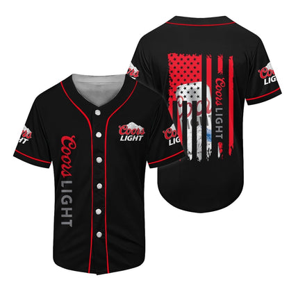 Coors Light American Flag Black Baseball Jersey Shirt, Us Flag Coors Light Black Baseball Jersey, Coors Light Beer Unisex Baseball Jersey Shirt