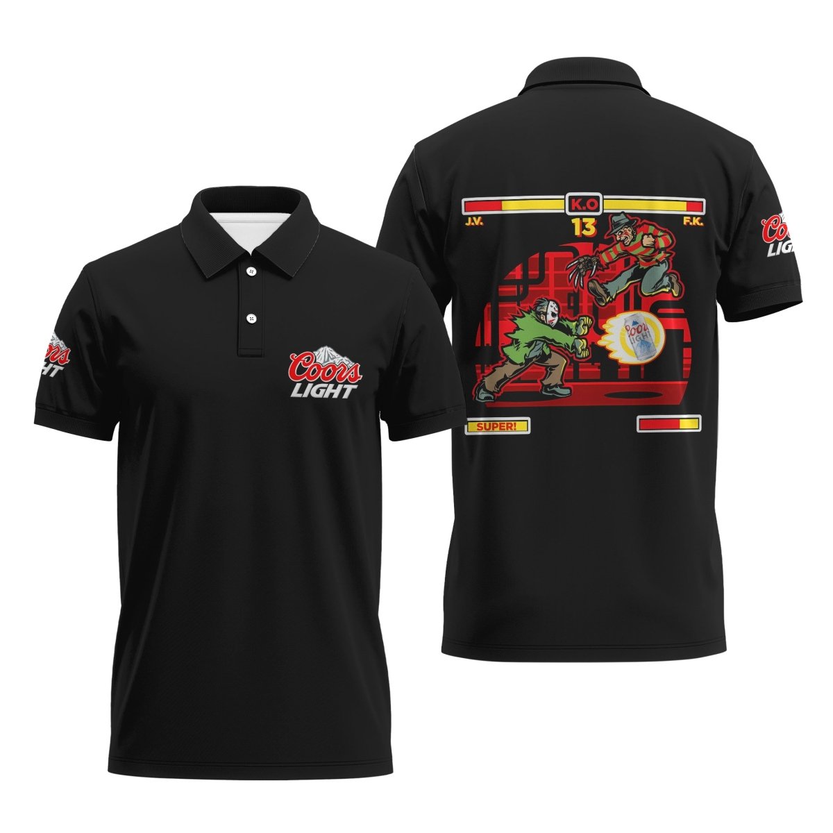 Coors Light Halloween Arcade Game Golf Polo Shirt, Coors Light Arcade Game All Black Polo Shirt, Coors Light Beer Logo Print Men's Polo Shirts