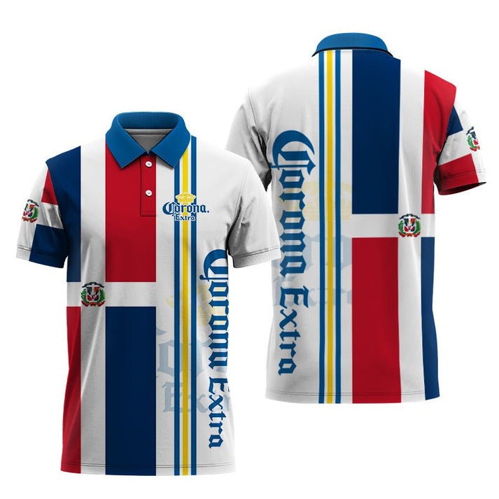Corona Extra Beer Dominican Republic Flag Polo Shirt, Republic Flag Corona Extra Beer Polo Shirt, Corona Extra Dominican Flag Men's Polo Shirt