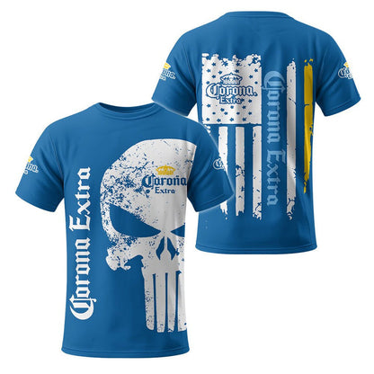 Corona Extra Beer Punisher Skull Us Flag 3d T-shirt, Corona Extra Skull All Over Print T-shirt, Corona Extra Unisex 3d T-shirt