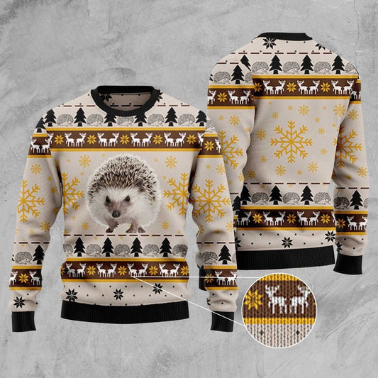 Cute Hedgehog Reindeer Snowflakes Ugly Christmas Sweater, Hedgehog Vintage Christmas Pattern Ugly Sweater, Hedgehog Crewneck Knitted Ugly Sweater