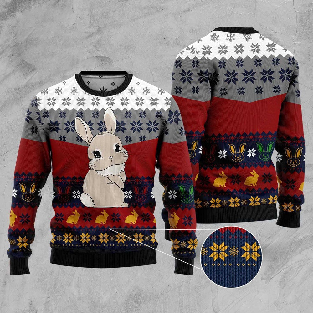 Cute Rabbit Ugly Christmas Sweater, Rabbit Bunny All Over Printed Christmas Ugly Sweater, Bunny Rabbit Xmas Pattern Knitted Ugly Sweater
