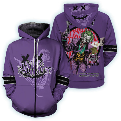 The Dark Knight Why So Serious Joker Clown 3D Hoodie, Horror Clown Joker Pullover Hooded Sweatshirts, Scary Halloween Joker 3D Printed Hoodies