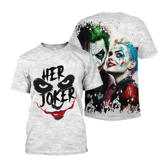 Her Joker His Harley 3D T-shirt, Couple All Over Print Tshirt, Halloween Couple Matching Tee