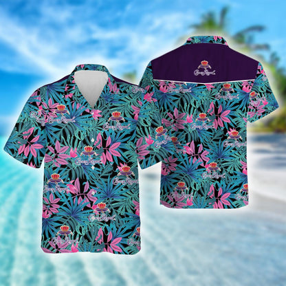 Tropical Leaves Pattern Crown Royal Whisky Hawaiian Shirt, Crown Royal Logo Aloha Summer Beach Shirts, Crown Royal Button Down Hawaiian Shirt