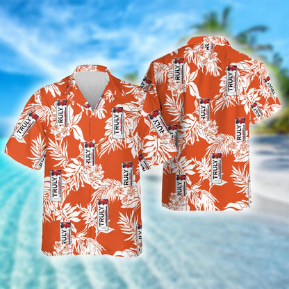Tropical Leaf Truly Hard Seltzer Hawaiian Shirt, Truly Hard Seltzer Drink Aloha Summer Beach Shirt, Truly Hard Seltzer Button Down Hawaiian Shirt
