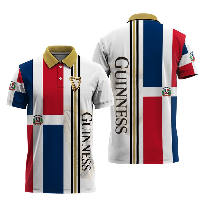 Guinness Beer Dominican Republic Flag Polo Shirt, Republic Flag Guinness Beer Polo Shirt, Guinness Logo Dominican Flag Men's Polo Shirt