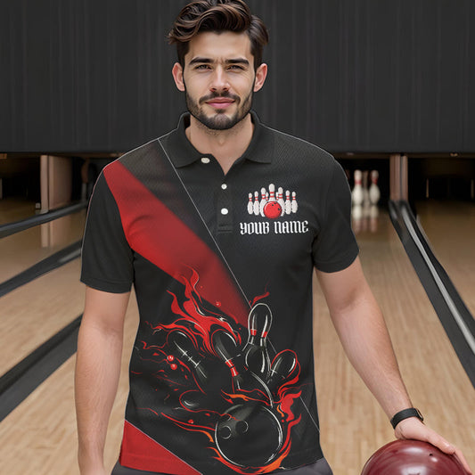 Black And Red Custom Name Bowling Tournament Jerseys For Men And Women, Bowling Team Shirts