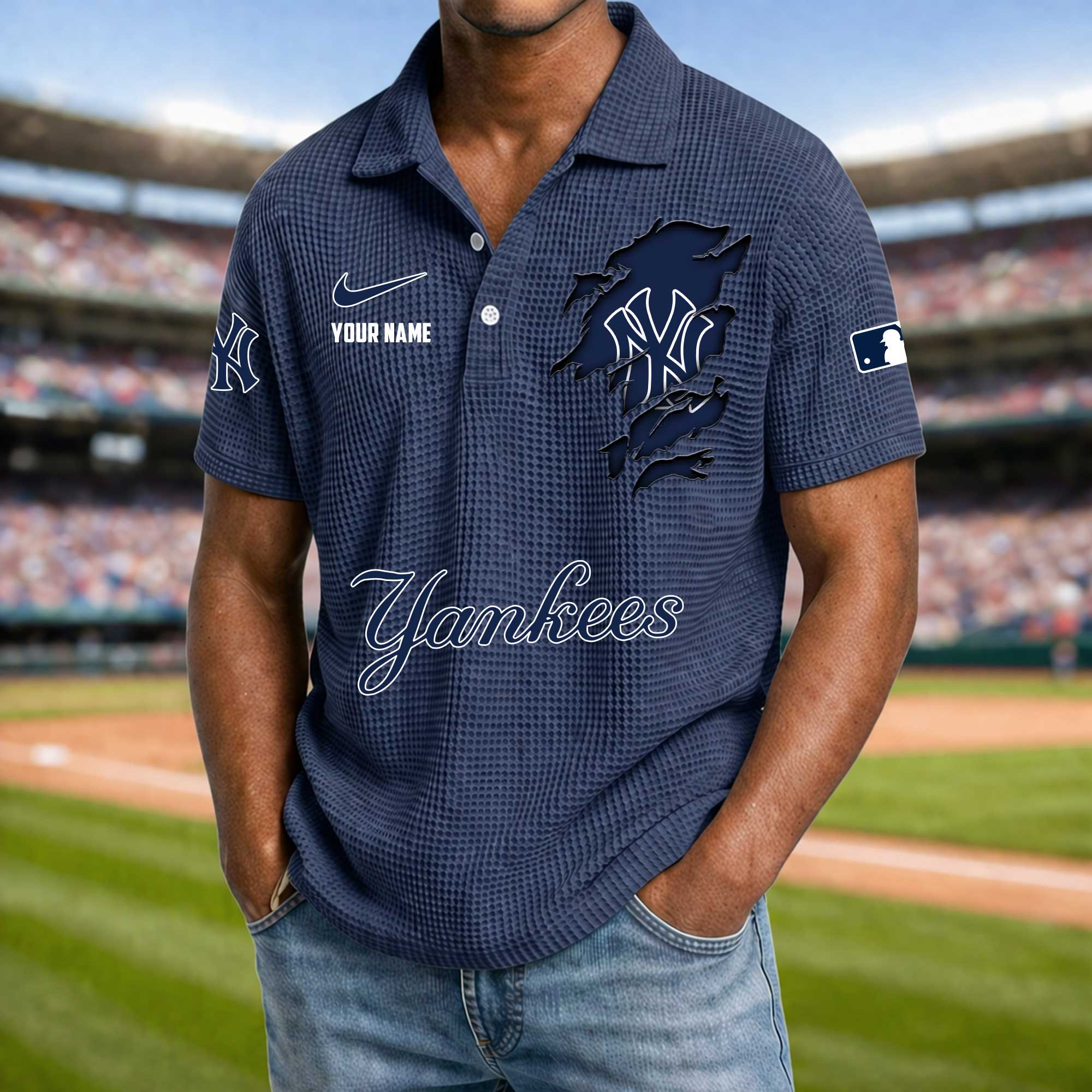 Baseball Teams Waffle Collar Polo Shirt Collection