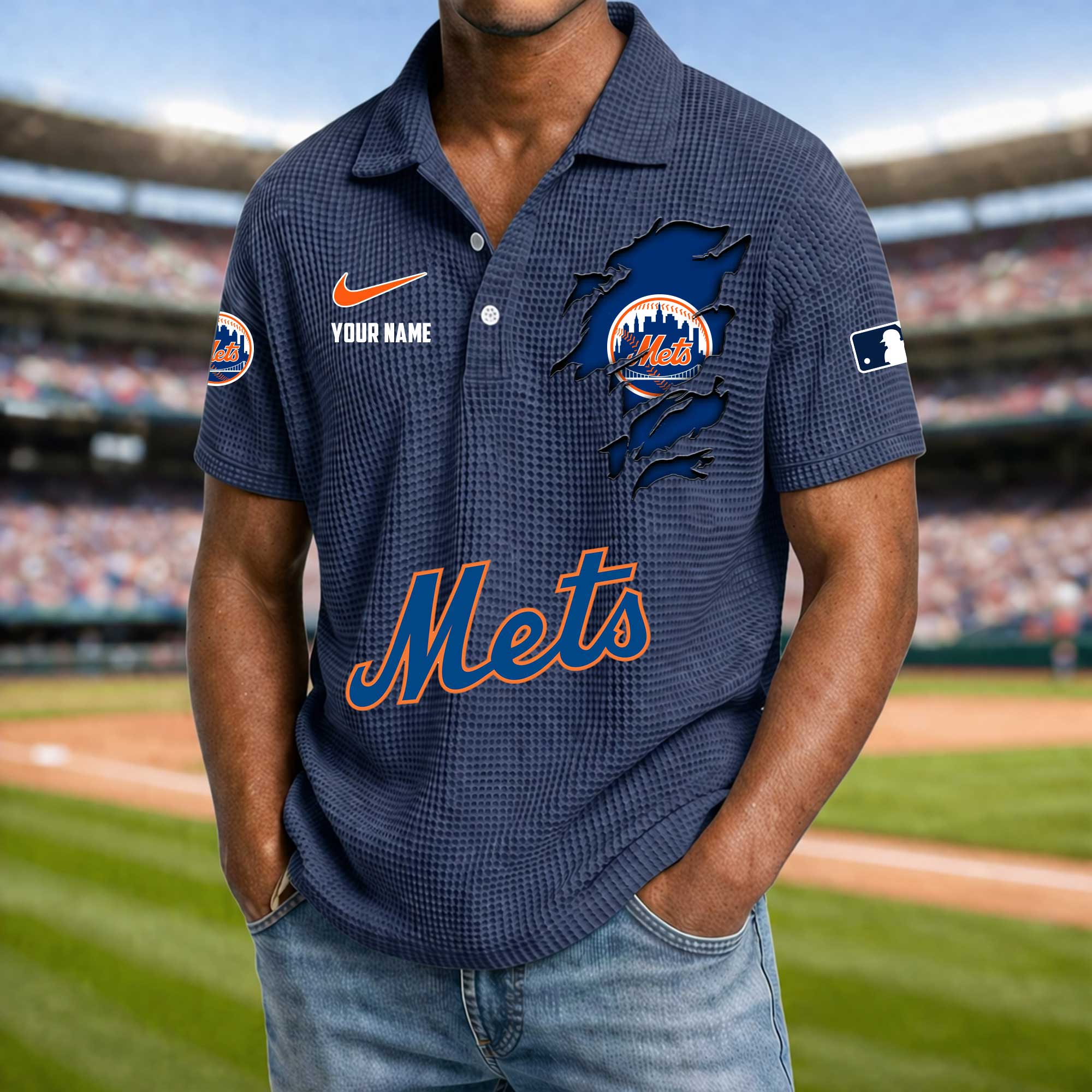 Baseball Teams Waffle Collar Polo Shirt Collection