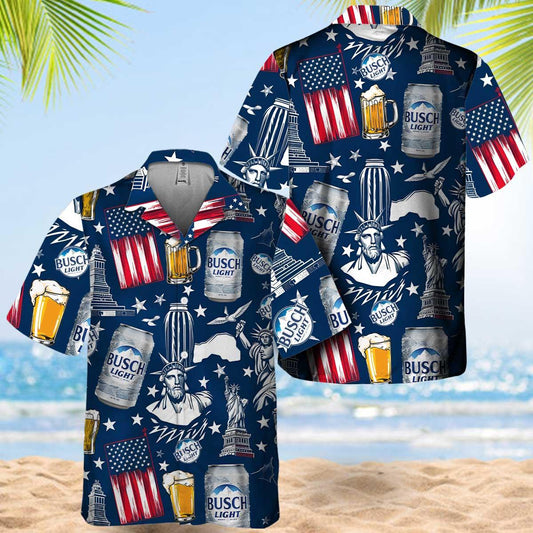 Busch Light Beer Us Liberties Vintage Hawaiian Shirt, Us Flag Busch Light Button Down Short Sleeve Shirt, Busch Light Summer Beach Aloha Shirts