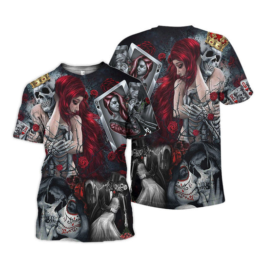 Jack Skellington & Sally Couple Skull 3d T-shirt, Jack And Sally Rose Skull Couple All Over Printed T-shirt