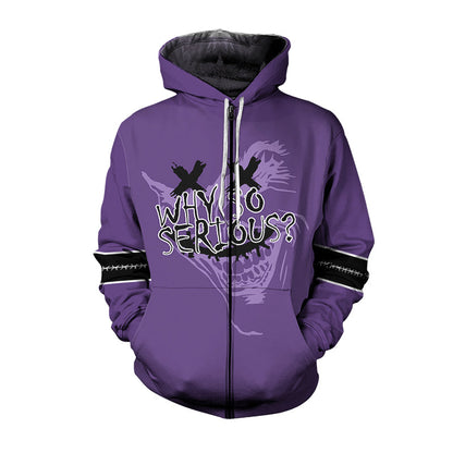 The Dark Knight Why So Serious Joker Clown 3D Hoodie, Horror Clown Joker Pullover Hooded Sweatshirts, Scary Halloween Joker 3D Printed Hoodies