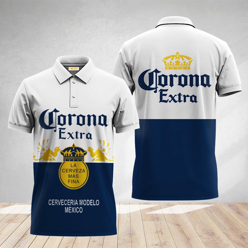 Basic Corona Extra Beer Logo Golf Polo Shirt, Corona Extra Beer 3d Print Navy Polo Shirt, Corona Extra Beer Logo Men's Short Sleeve Polo Shirts