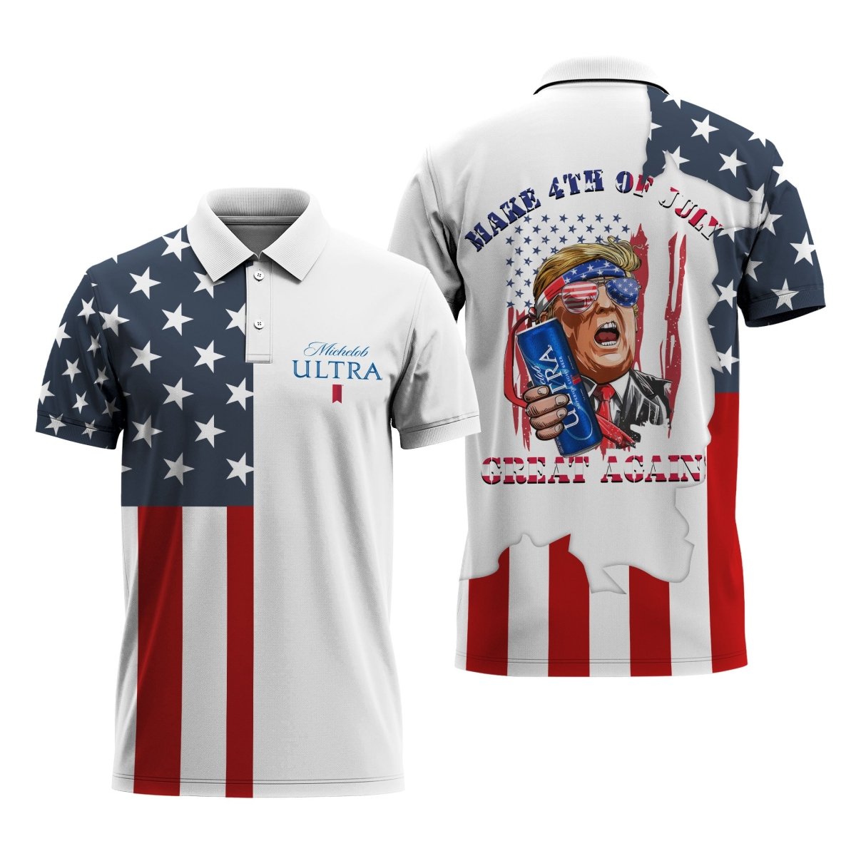 Michelob Ultra Donald Trump American Flag Polo Shirt, 4th Of July Michelob Ultra Beer Printed Polo Shirt, Michelob Ultra Beer 3d Men's Polo Shirt