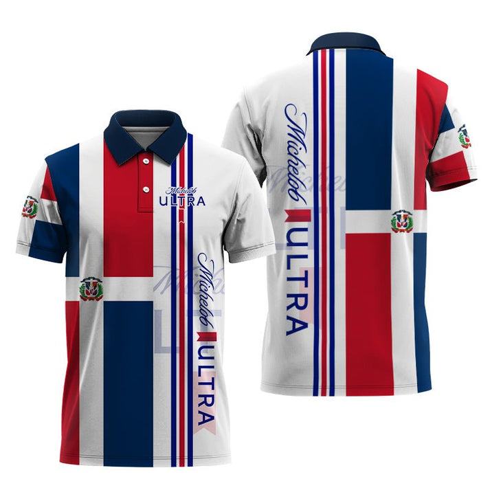 Michelob Ultra Beer Dominican Republic Flag Polo Shirt, Republic Flag Michelob Ultra Polo Shirt, Michelob Ultra Dominican Flag Men's Polo Shirt