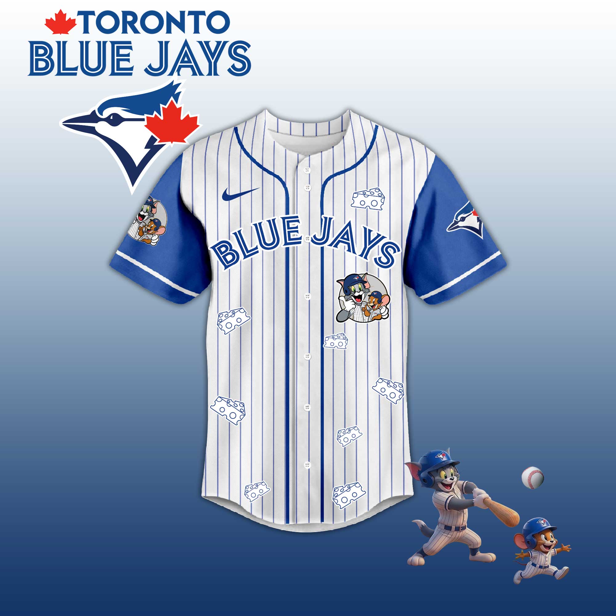 Baseball Jersey T. Blue Jays Tom & Jerry Style – Cute Cartoon Fan Gift Shirt.