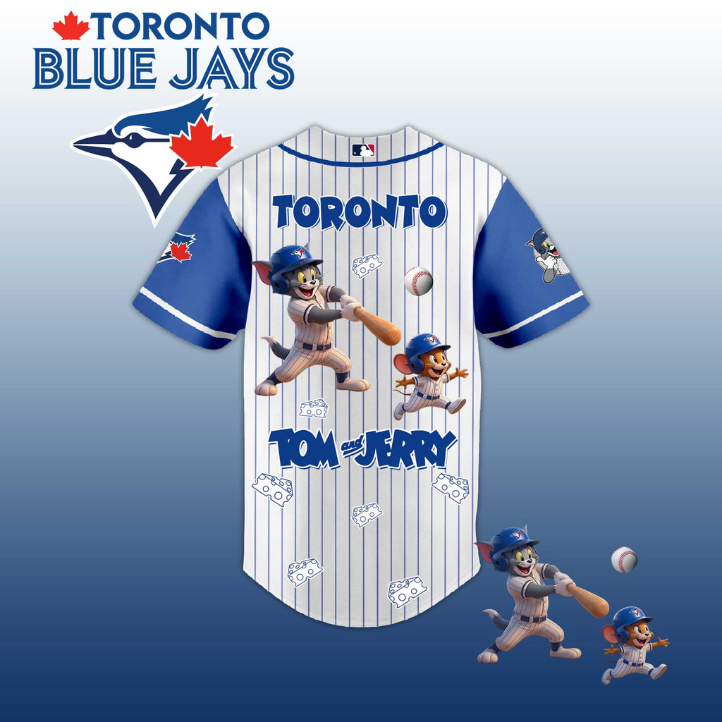 Baseball Jersey T. Blue Jays Tom & Jerry Style – Cute Cartoon Fan Gift Shirt.