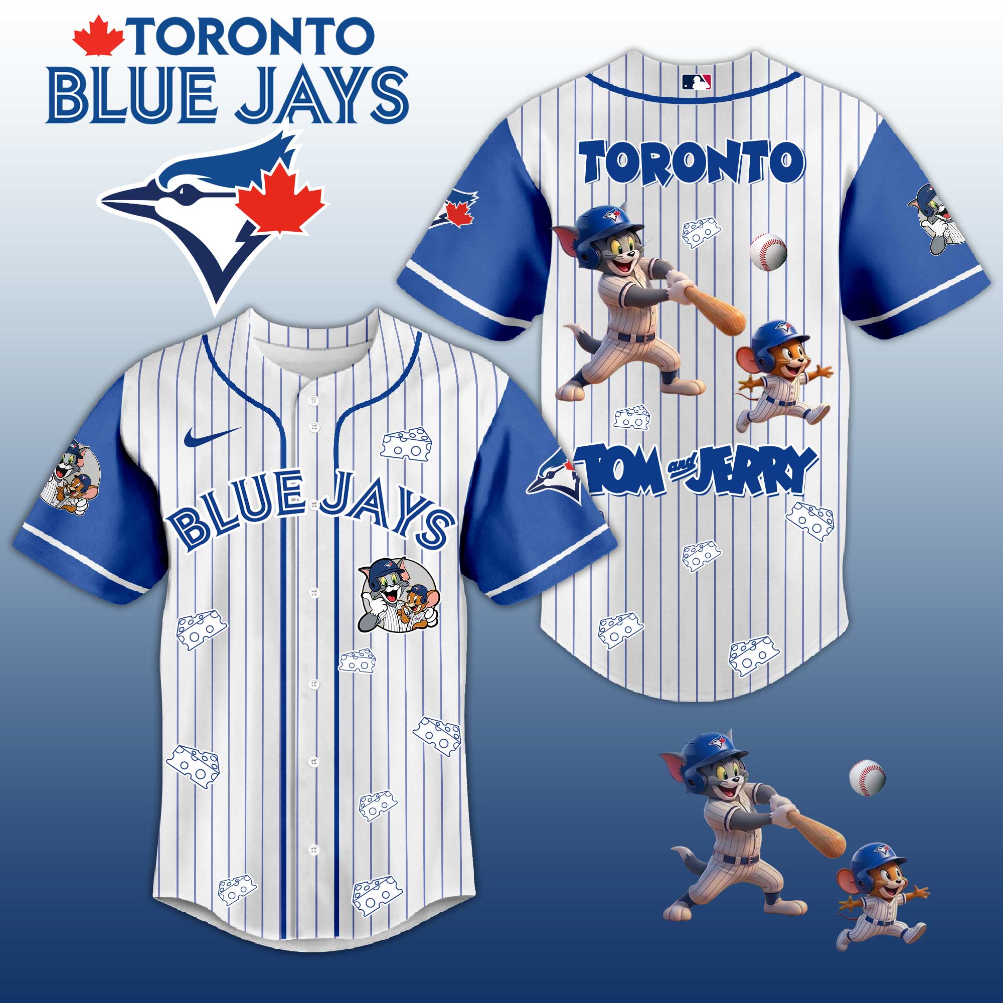 Baseball Jersey T. Blue Jays Tom & Jerry Style – Cute Cartoon Fan Gift Shirt.