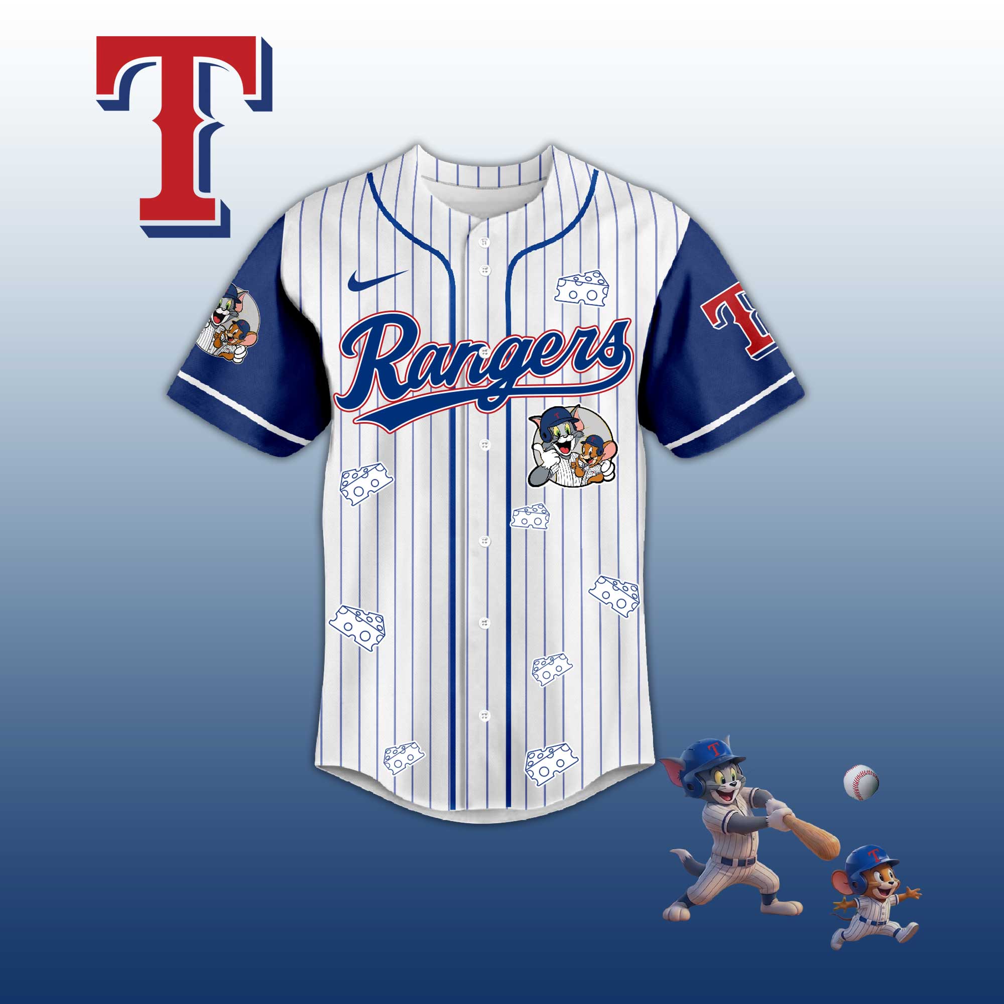 Baseball Jersey T.Rangers Tom & Jerry Style – Cute Cartoon Fan Gift Shirt.