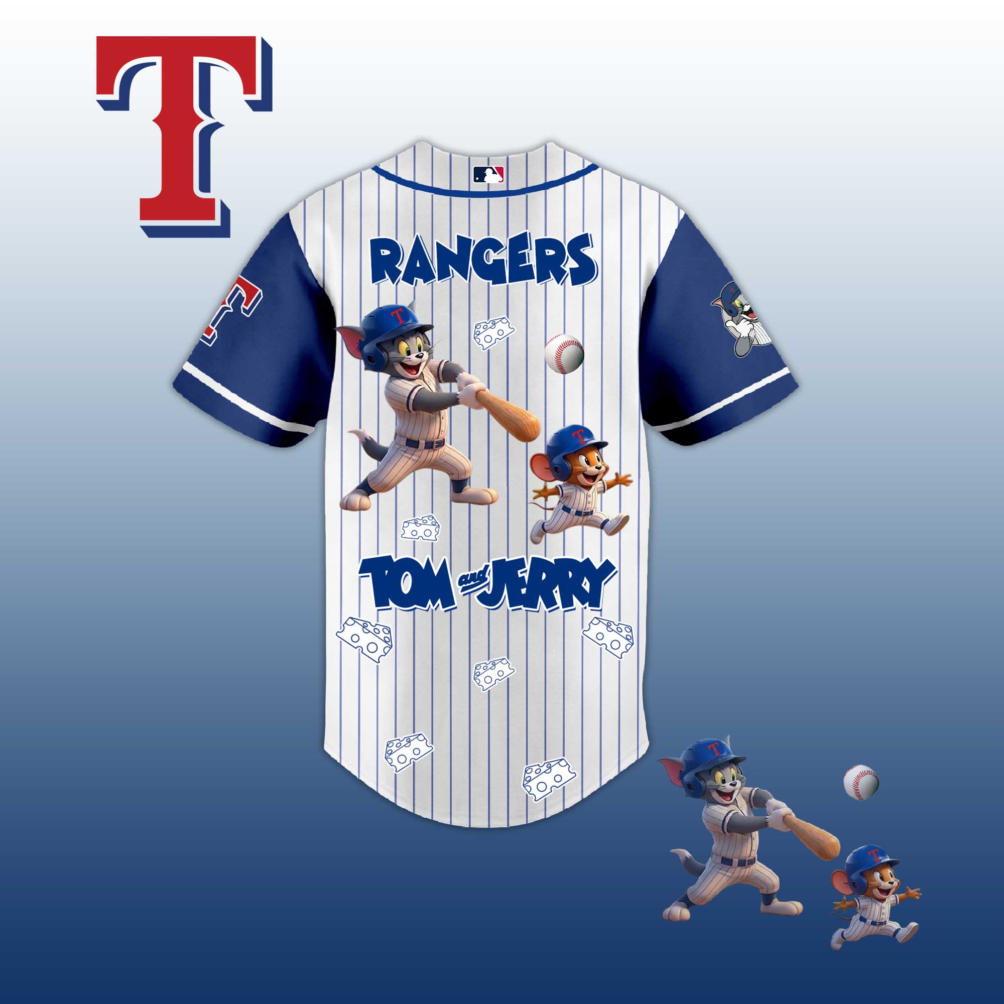 Baseball Jersey T.Rangers Tom & Jerry Style – Cute Cartoon Fan Gift Shirt.