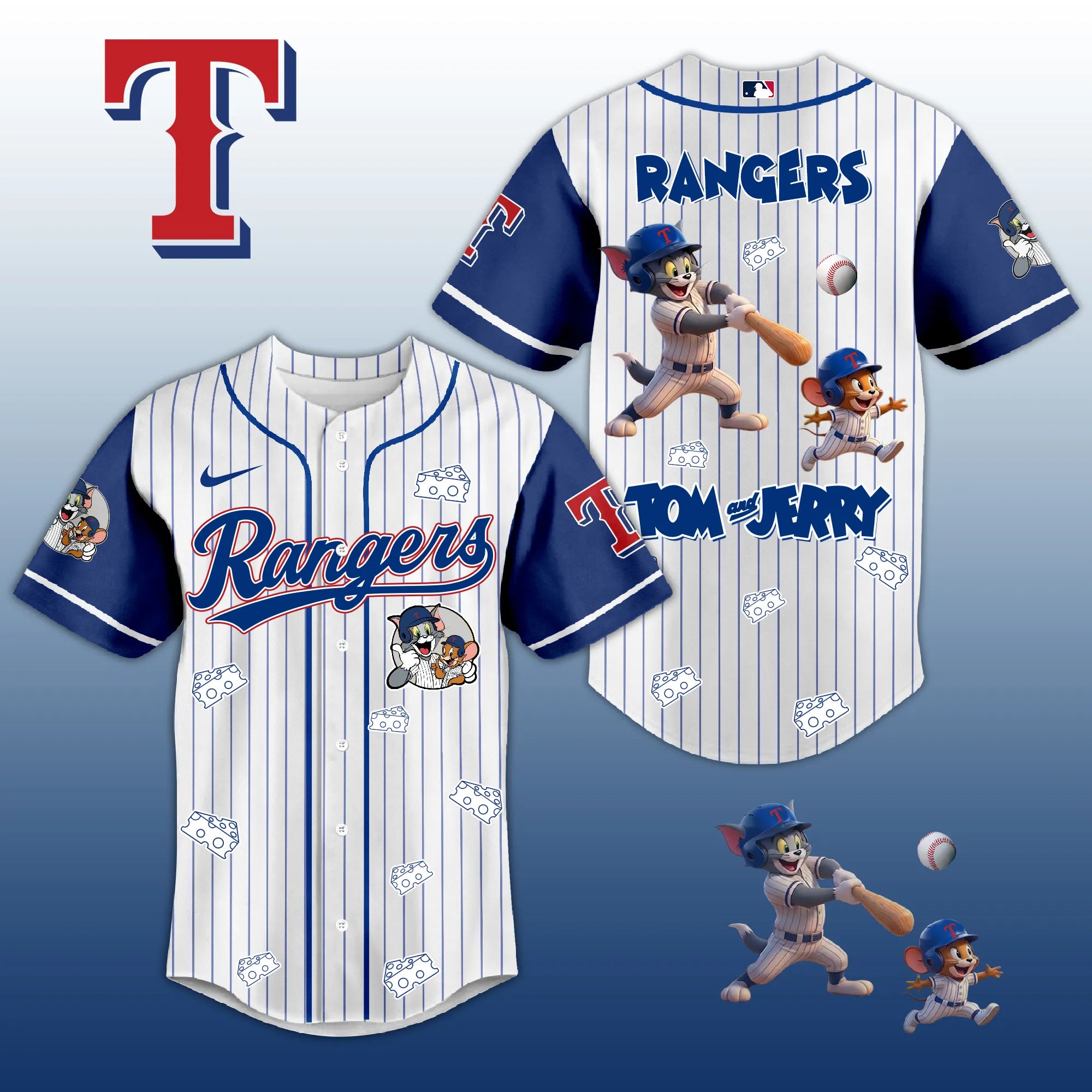Baseball Jersey T.Rangers Tom & Jerry Style – Cute Cartoon Fan Gift Shirt.