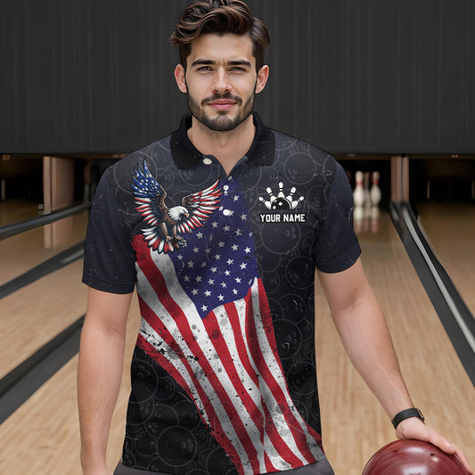 Personalized Us Flag Bowling Shirt Eagle Bowling Jersey Polo Shirt Bowling For Men