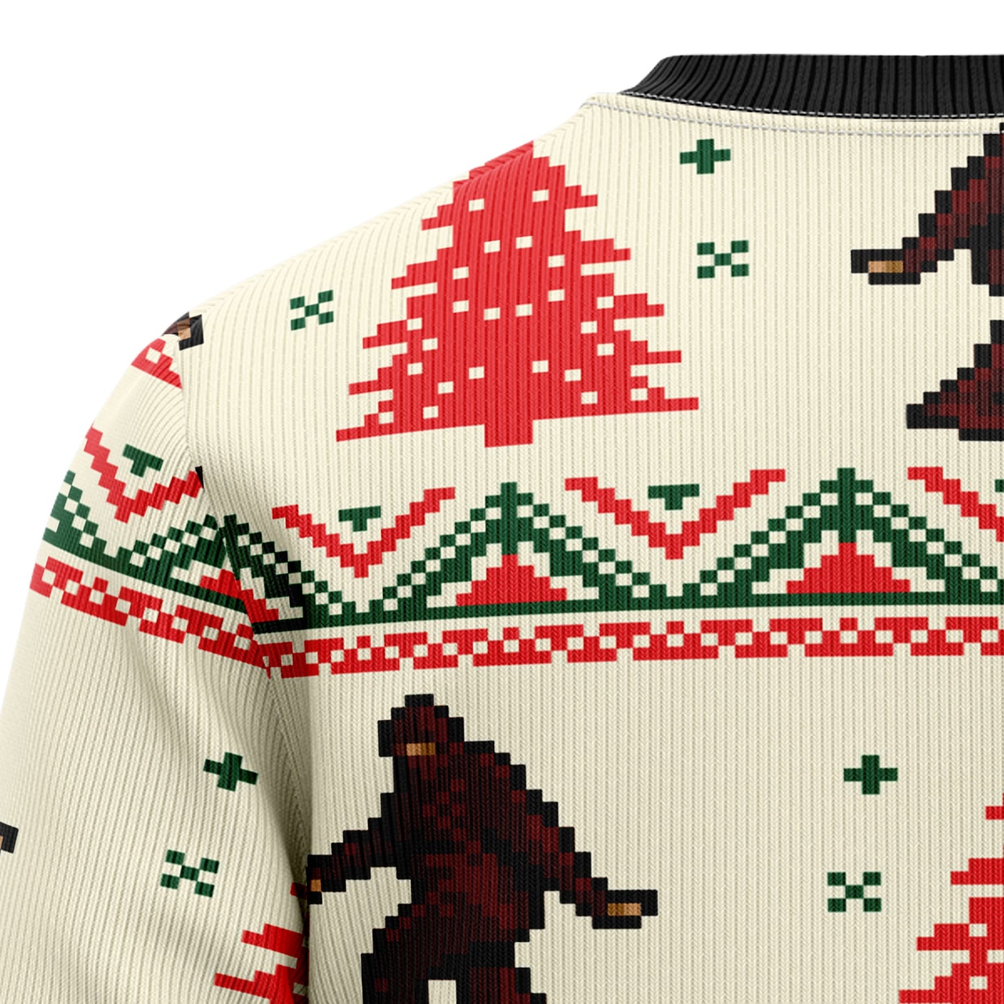 Amazing Bigfoot Sasquatch Ugly Christmas Sweater, Yeti Bigfoot Red Pine Tree Pattern Christmas Ugly Sweater, Christmas Crewneck Knitted Ugly Sweater