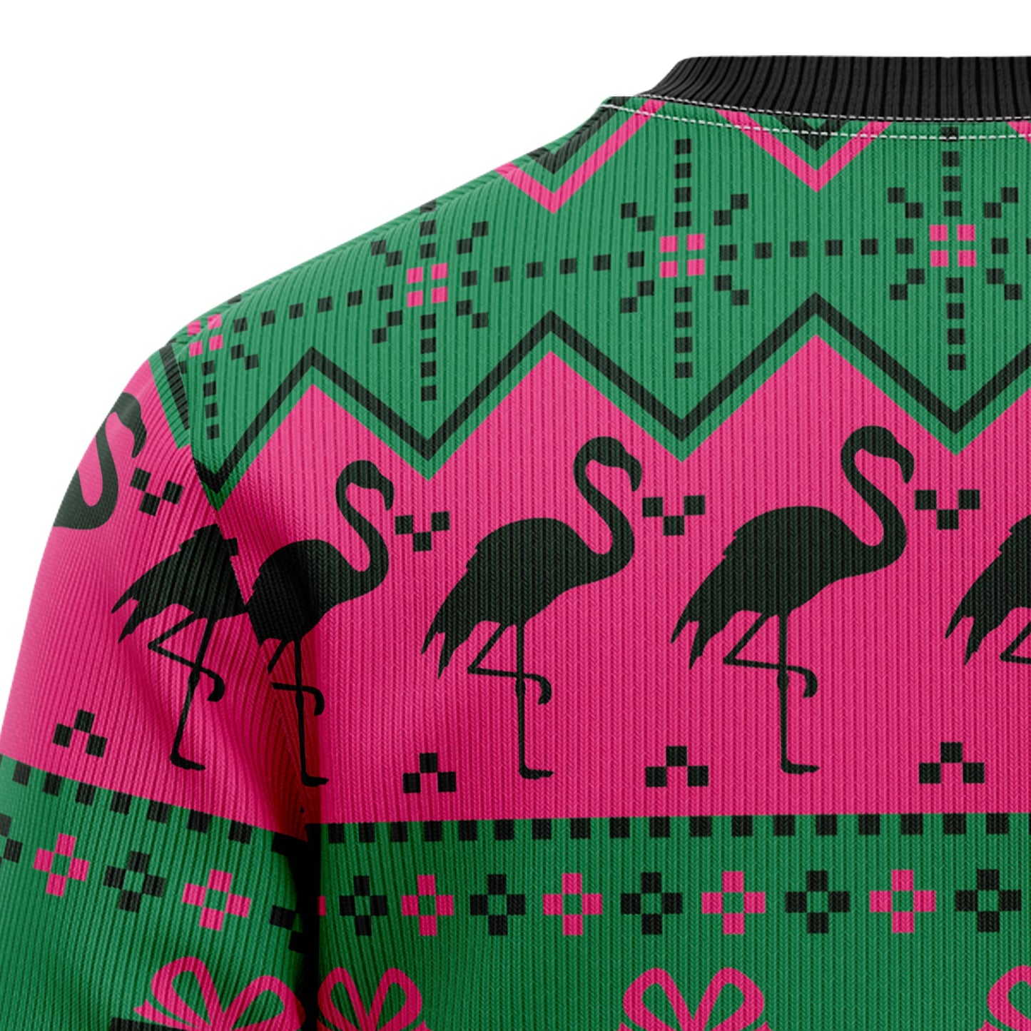 Flamingo Christmas Tree Ugly Christmas Sweater, Santa Flamingo With Pine Tree Christmas Ugly Sweater, Christmas Aop Crewneck Knitted Ugly Sweater