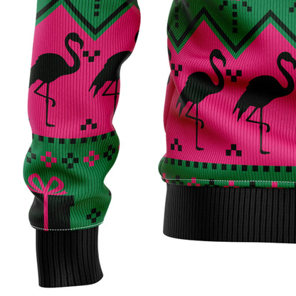 Flamingo Christmas Tree Ugly Christmas Sweater, Santa Flamingo With Pine Tree Christmas Ugly Sweater, Christmas Aop Crewneck Knitted Ugly Sweater