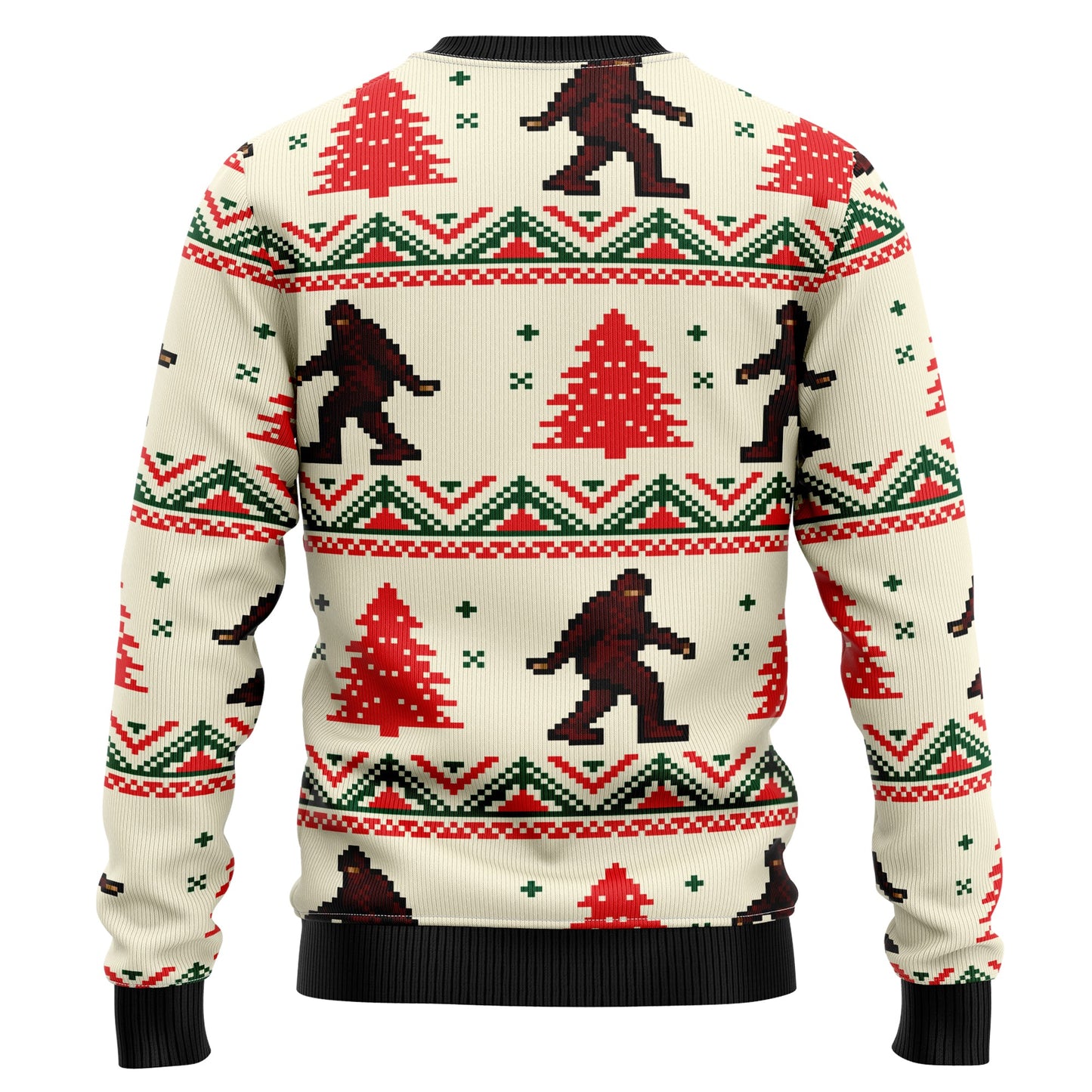 Amazing Bigfoot Sasquatch Ugly Christmas Sweater, Yeti Bigfoot Red Pine Tree Pattern Christmas Ugly Sweater, Christmas Crewneck Knitted Ugly Sweater