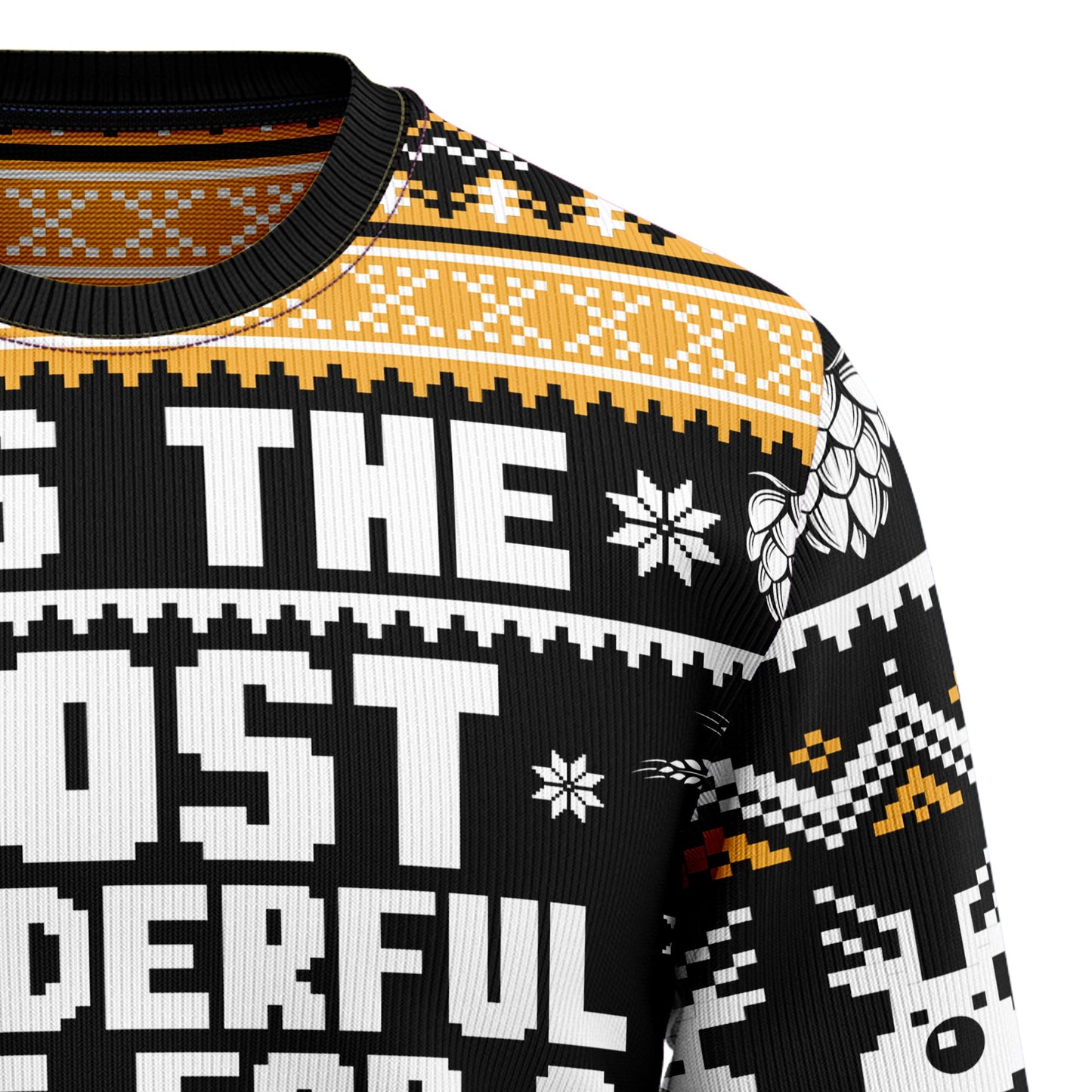 Wonderful Time For A Beer Ugly Christmas Sweater, Beer Season Christmas Black & Orange Ugly Sweaters, Christmas Crewneck Knitted Ugly Sweater