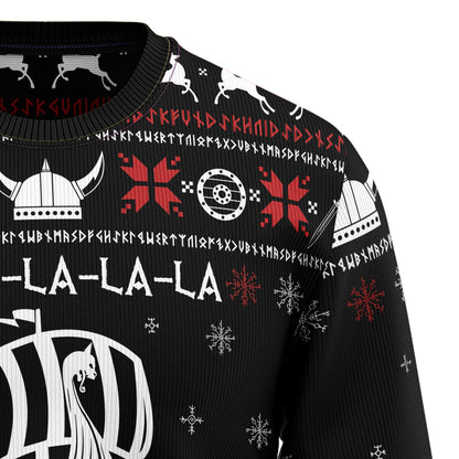 Fa La La Valhalla Viking Ugly Christmas Sweater, Viking Drakkar Black White Christmas Ugly Sweater, Viking Christmas Crewneck Knitted Ugly Sweater