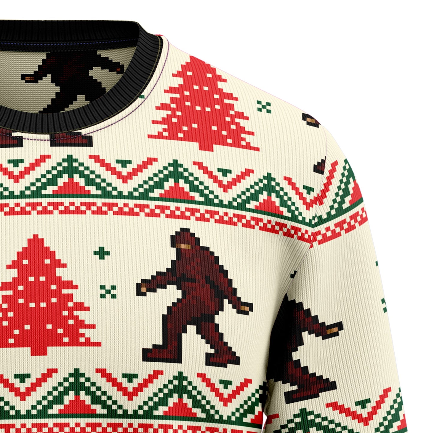 Amazing Bigfoot Sasquatch Ugly Christmas Sweater, Yeti Bigfoot Red Pine Tree Pattern Christmas Ugly Sweater, Christmas Crewneck Knitted Ugly Sweater