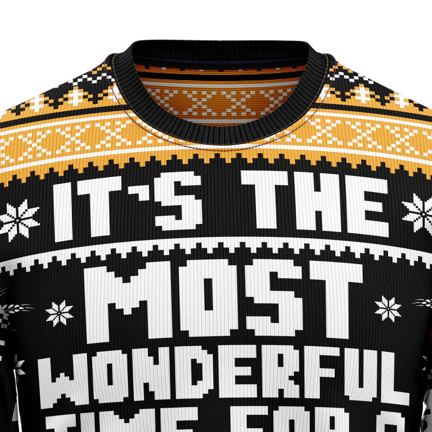 Wonderful Time For A Beer Ugly Christmas Sweater, Beer Season Christmas Black & Orange Ugly Sweaters, Christmas Crewneck Knitted Ugly Sweater