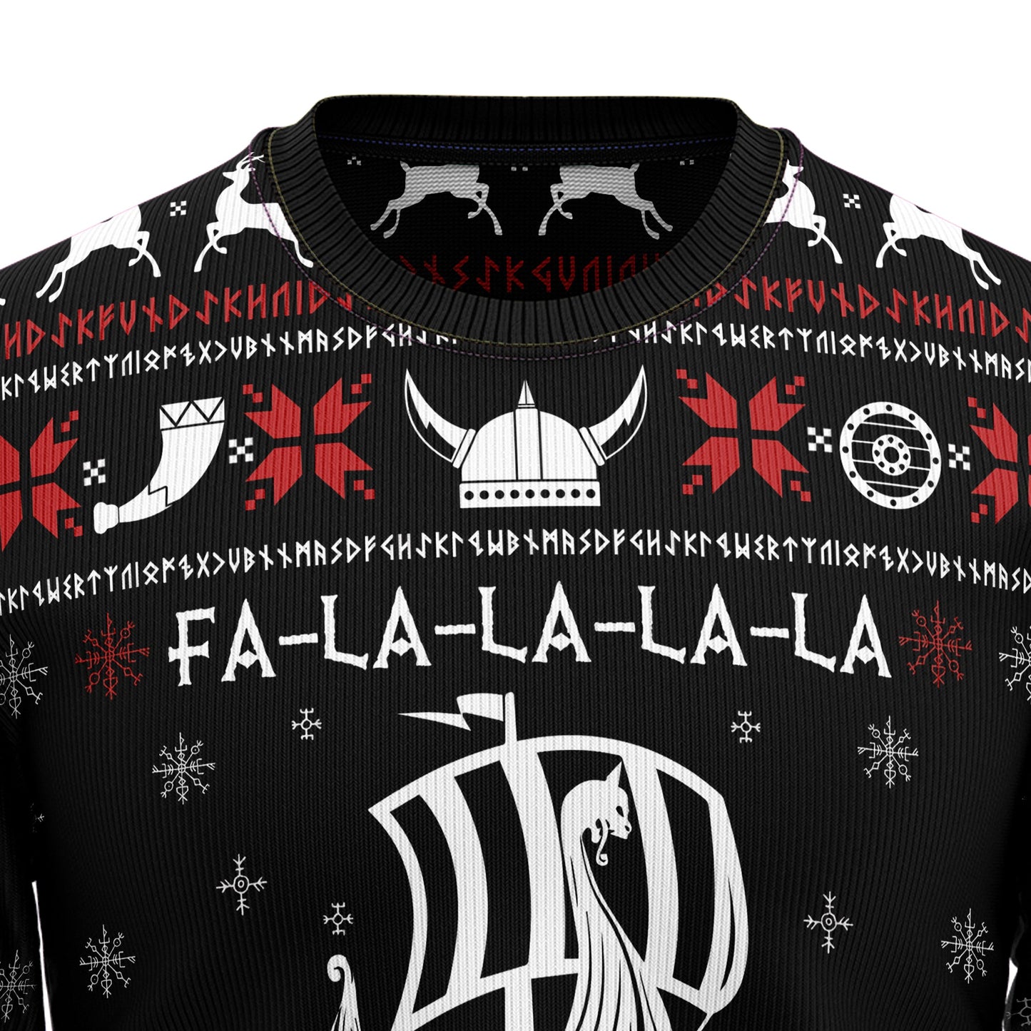 Fa La La Valhalla Viking Ugly Christmas Sweater, Viking Drakkar Black White Christmas Ugly Sweater, Viking Christmas Crewneck Knitted Ugly Sweater