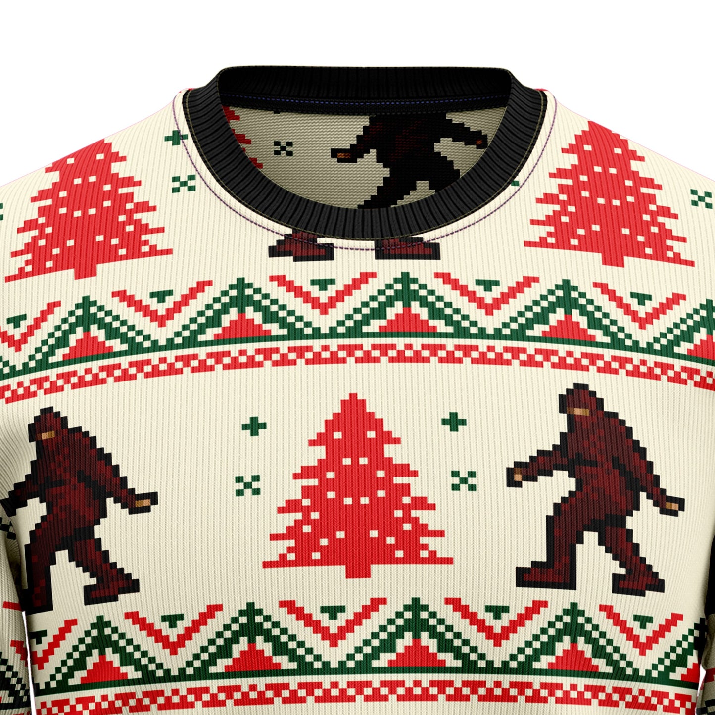 Amazing Bigfoot Sasquatch Ugly Christmas Sweater, Yeti Bigfoot Red Pine Tree Pattern Christmas Ugly Sweater, Christmas Crewneck Knitted Ugly Sweater