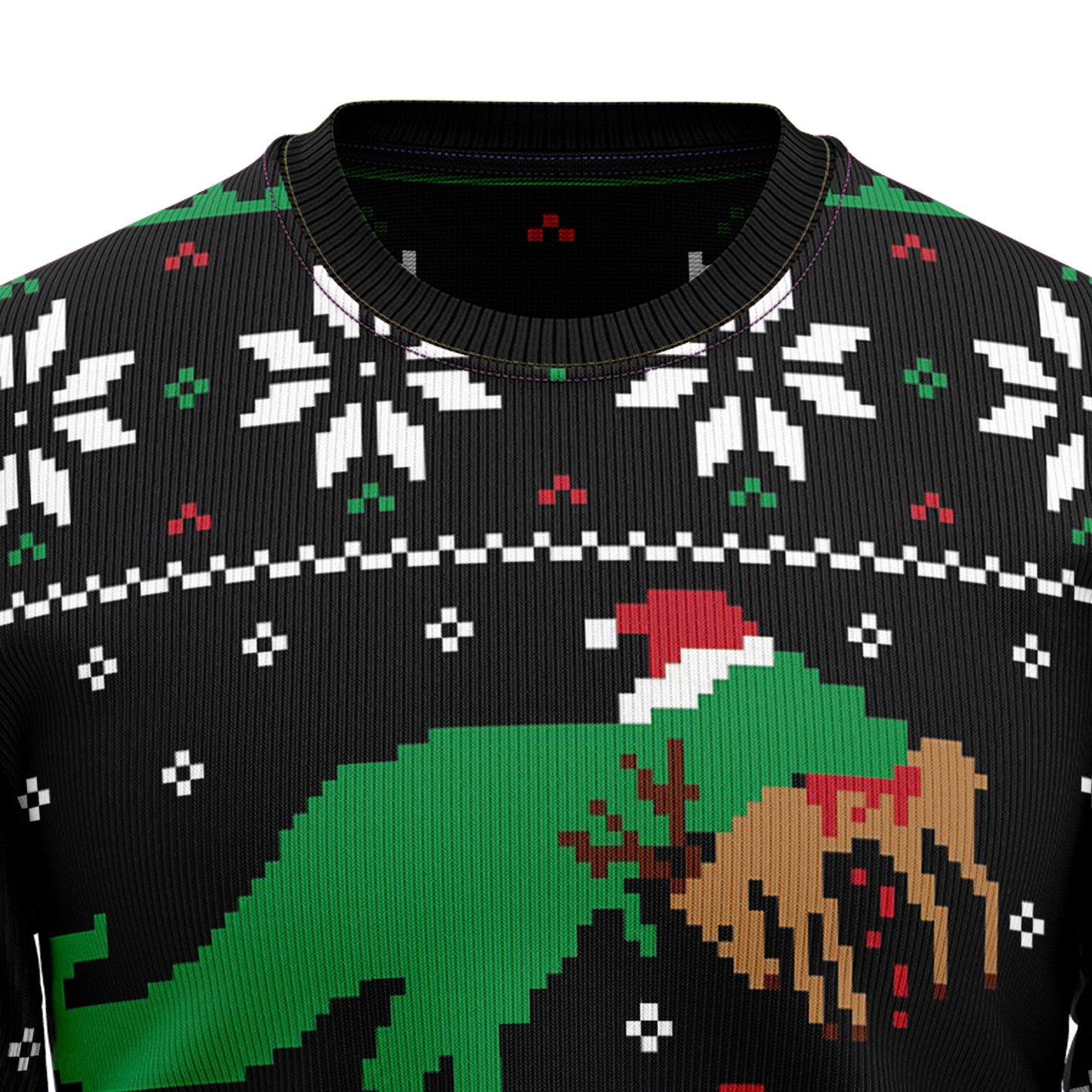 Santa Dinosaur T-rex Ugly Christmas Sweater, Tyrannosaurus Rex Eat Reindeer Christmas Ugly Sweater, Funny T-rex Xmas Crewneck Knitted Ugly Sweater