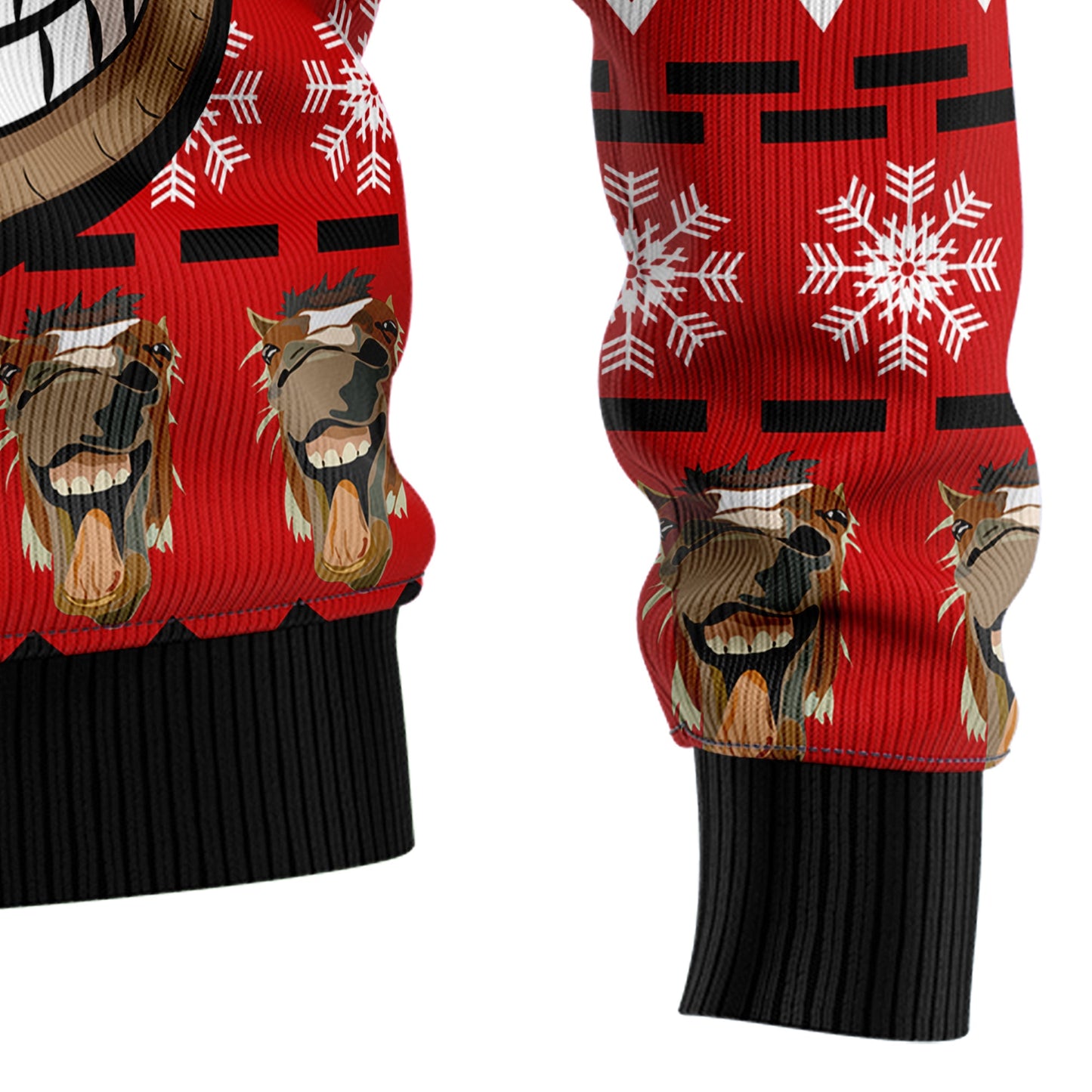 Funny Horse Face Ugly Christmas Sweater, Smiling Horse Face Snowflakes Red Christmas Ugly Sweater, Horse Lover Christmas Crewneck Knitted Sweater