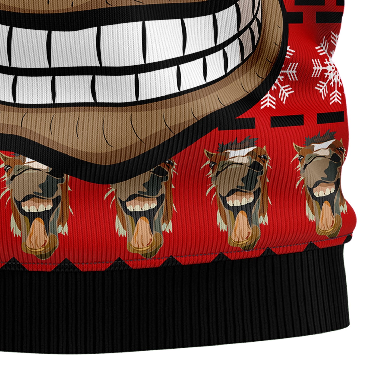 Funny Horse Face Ugly Christmas Sweater, Smiling Horse Face Snowflakes Red Christmas Ugly Sweater, Horse Lover Christmas Crewneck Knitted Sweater