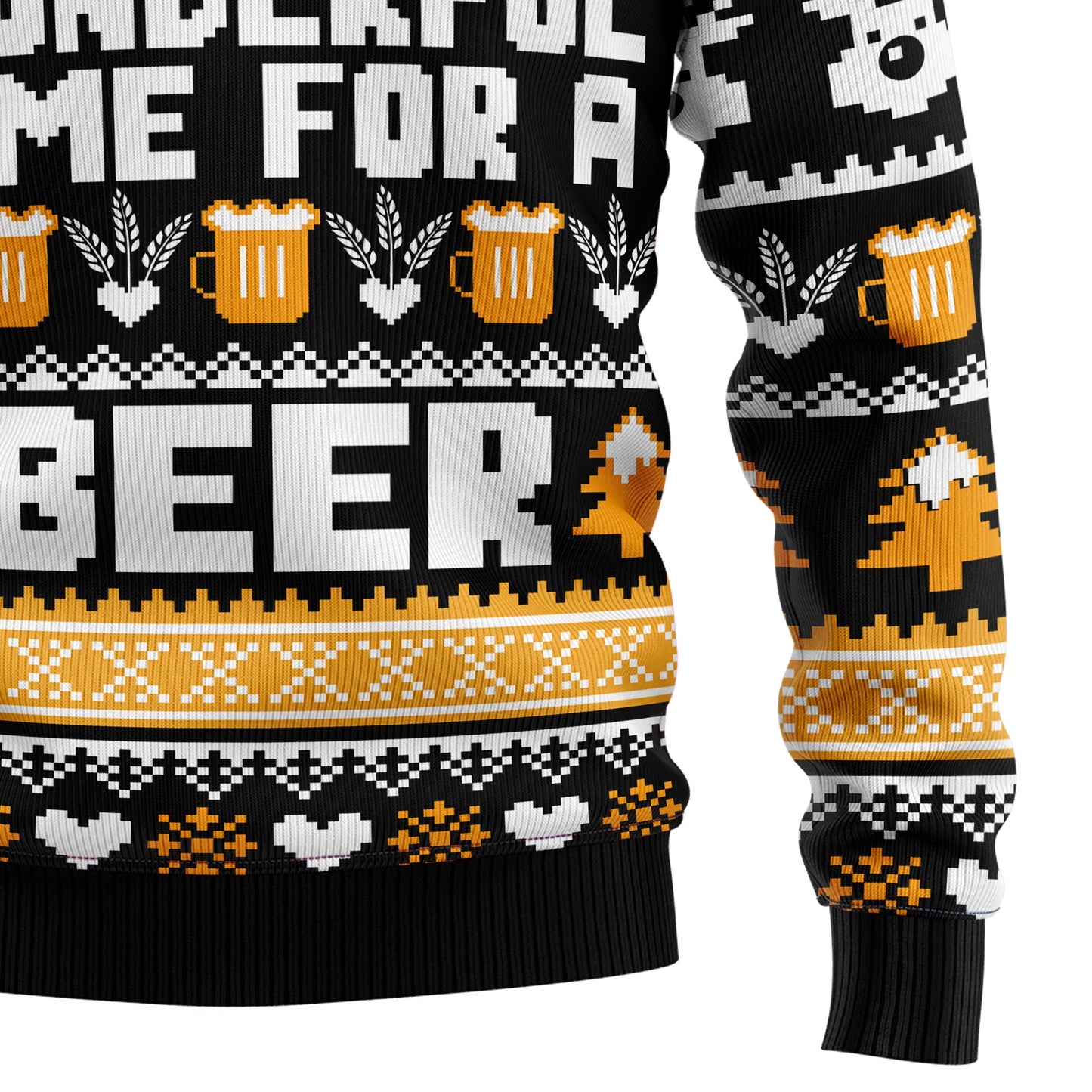 Wonderful Time For A Beer Ugly Christmas Sweater, Beer Season Christmas Black & Orange Ugly Sweaters, Christmas Crewneck Knitted Ugly Sweater