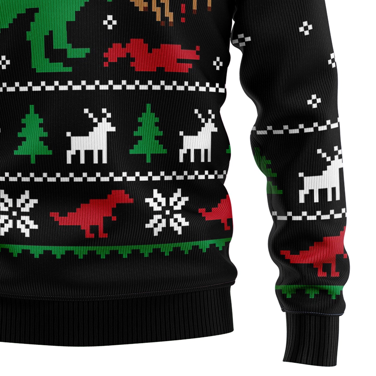 Santa Dinosaur T-rex Ugly Christmas Sweater, Tyrannosaurus Rex Eat Reindeer Christmas Ugly Sweater, Funny T-rex Xmas Crewneck Knitted Ugly Sweater